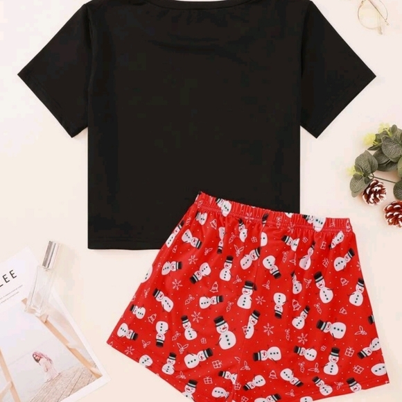 ☃️ NEW SNOWMAN PRINT SHORT SLEEVE PIJAMA SET ☃️ - Picture 2 of 2